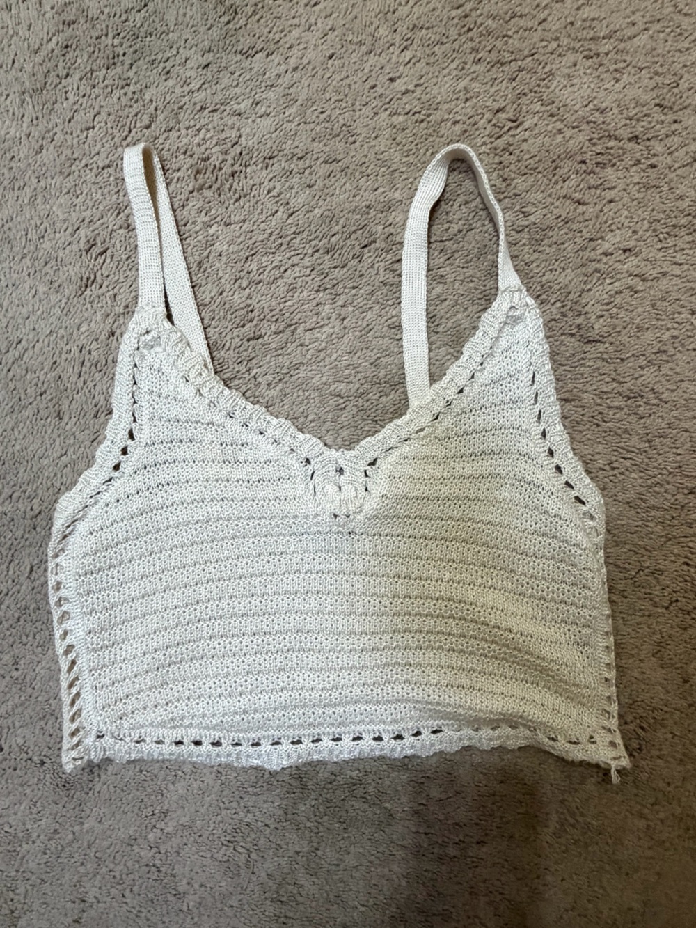 No Boundaries Cream Crochet Tank with Spaghetti Straps